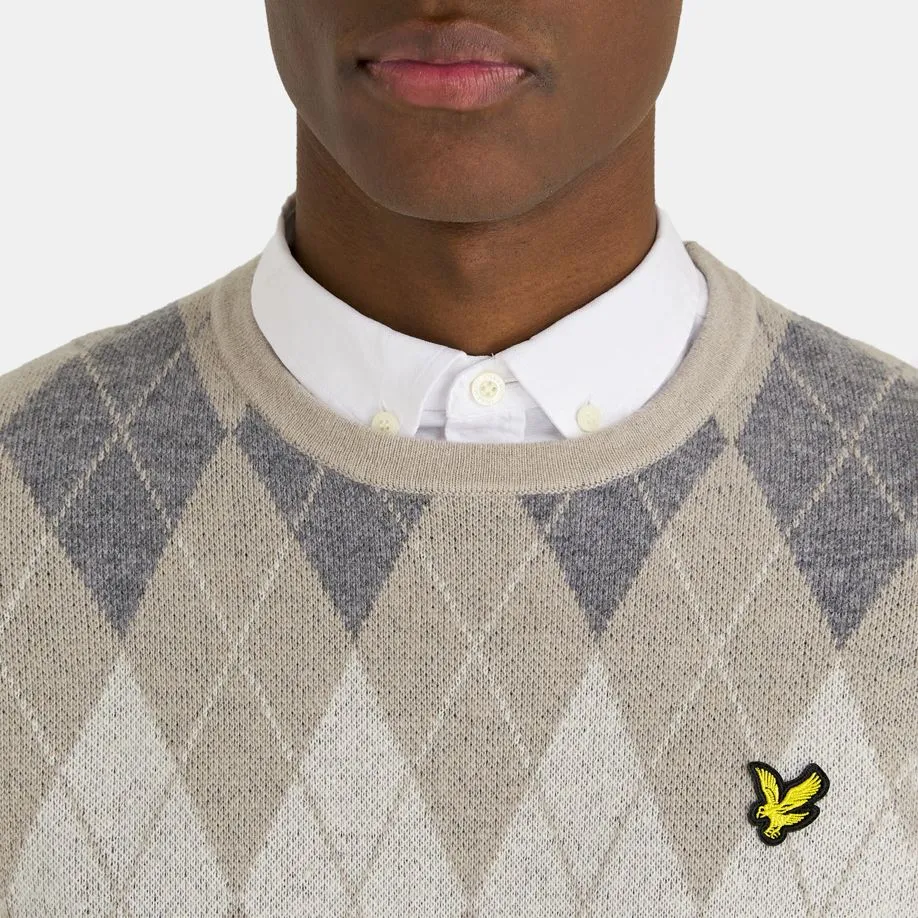 British Argyle Cotton Pique Crew Neck Jumper Cove - AW23