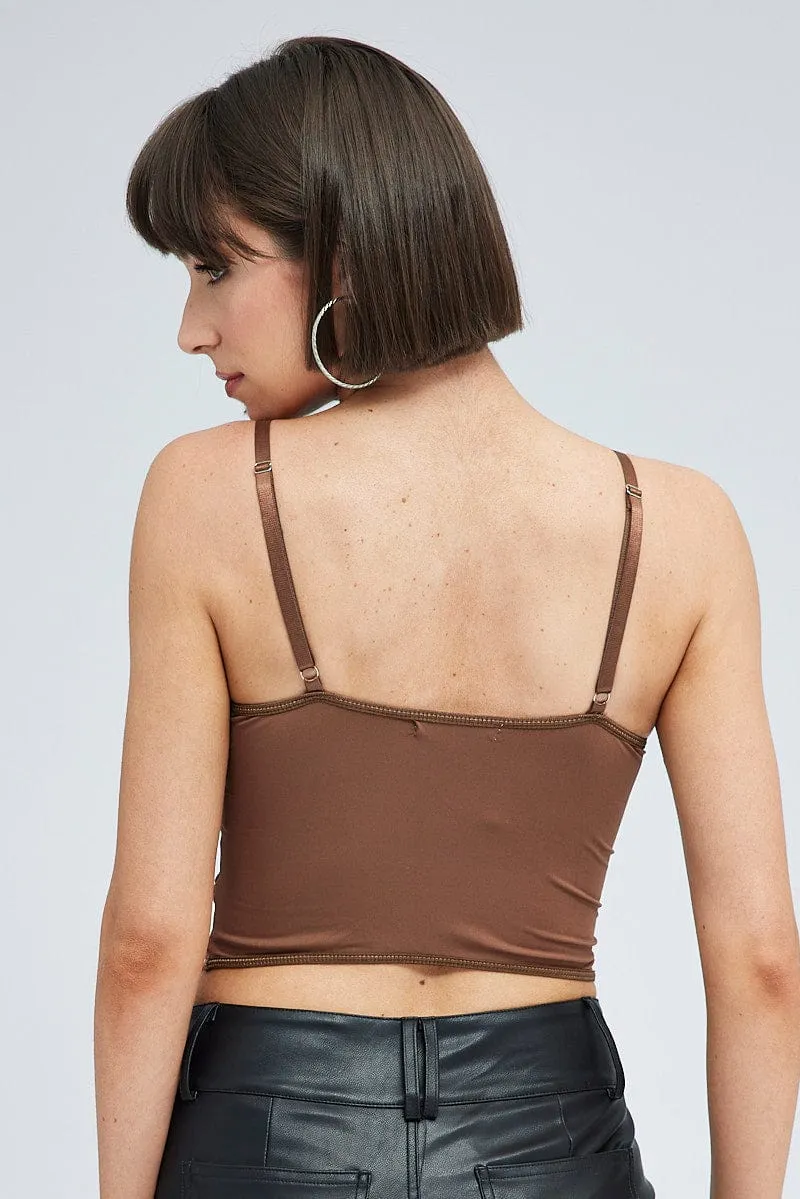 Brown Embroidery Corset Top