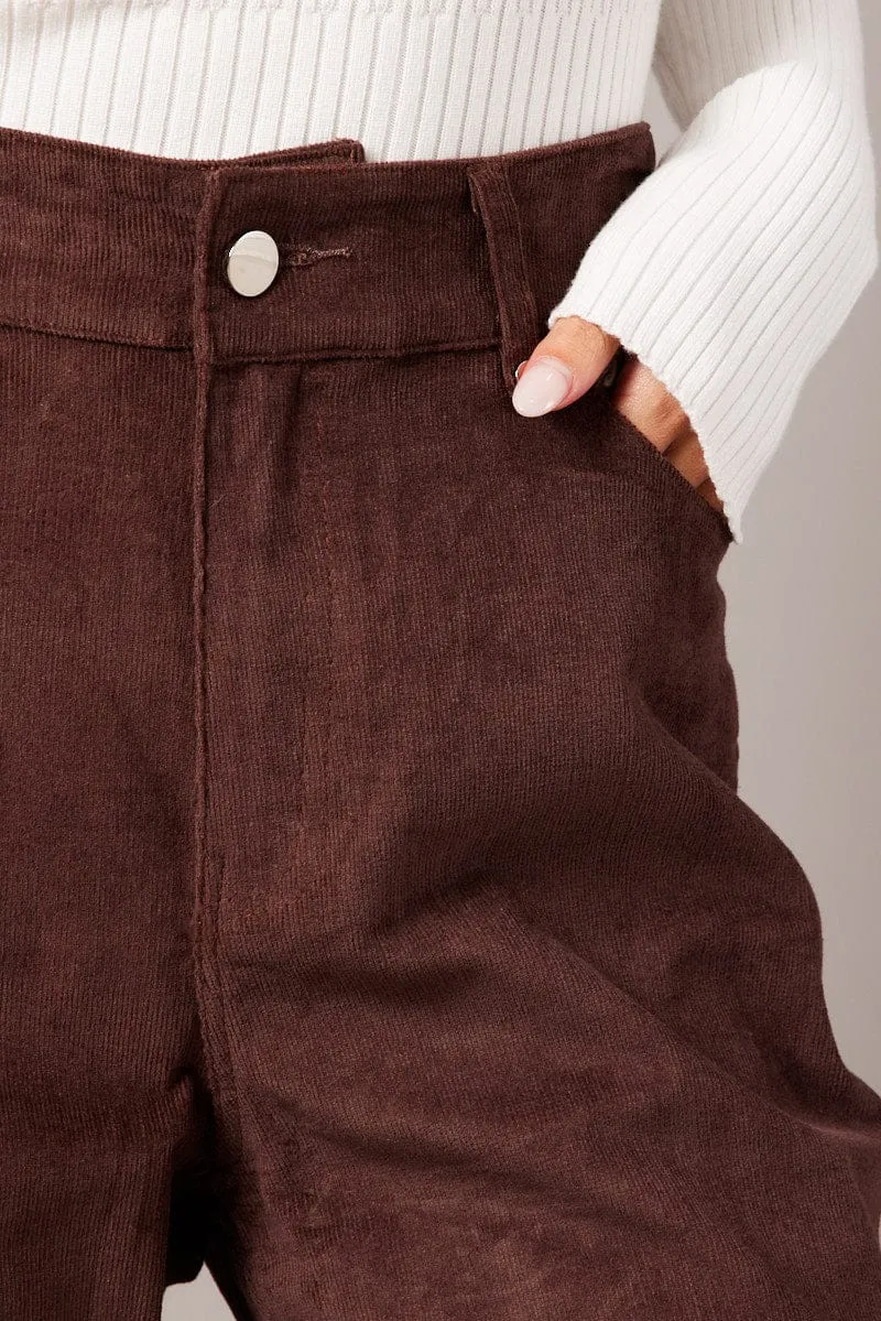 Brown Wide Leg Pants High Rise Corduroy