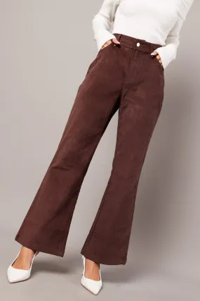 Brown Wide Leg Pants High Rise Corduroy