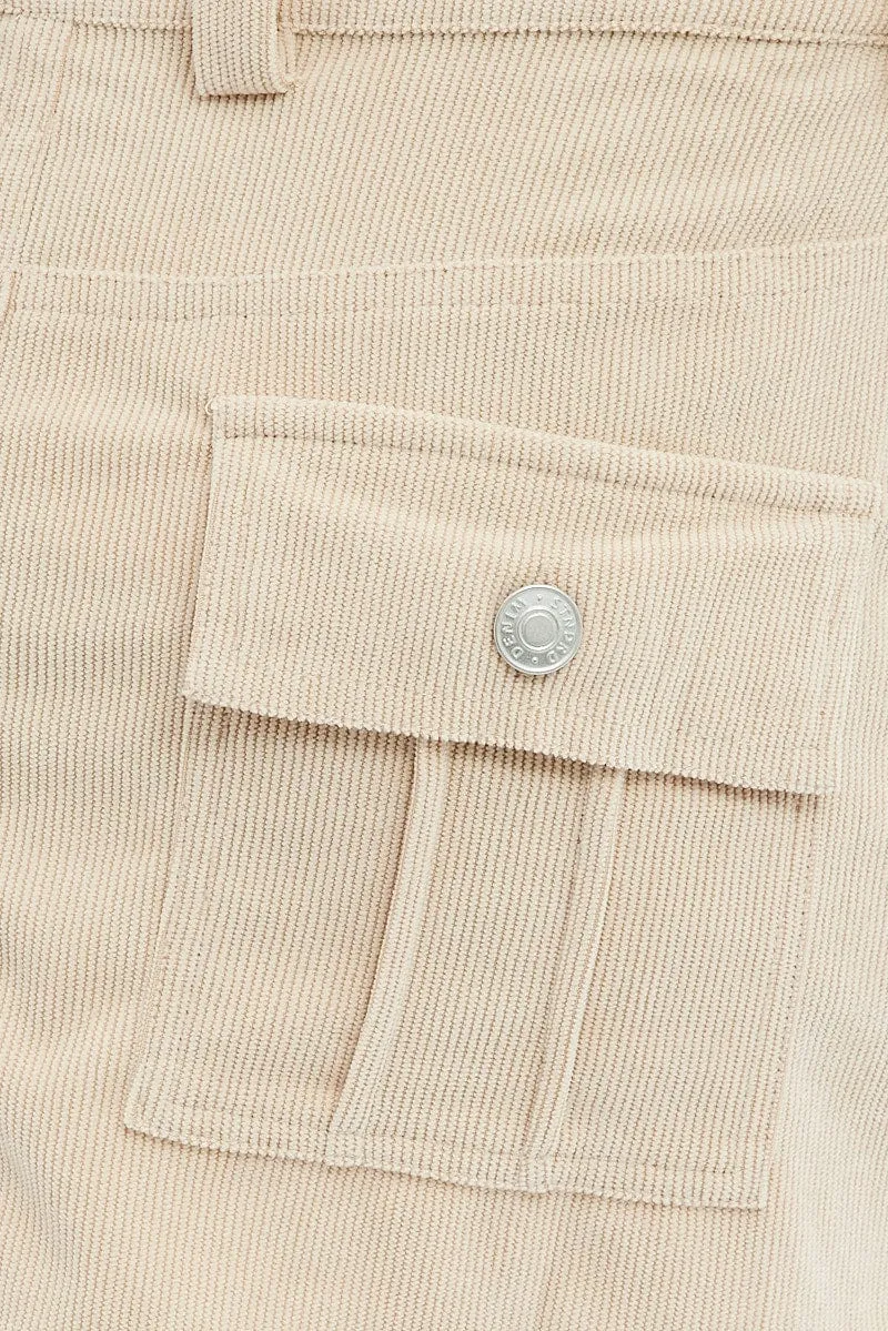 Camel Cargo Skirt Mini Mid Rise Corduroy