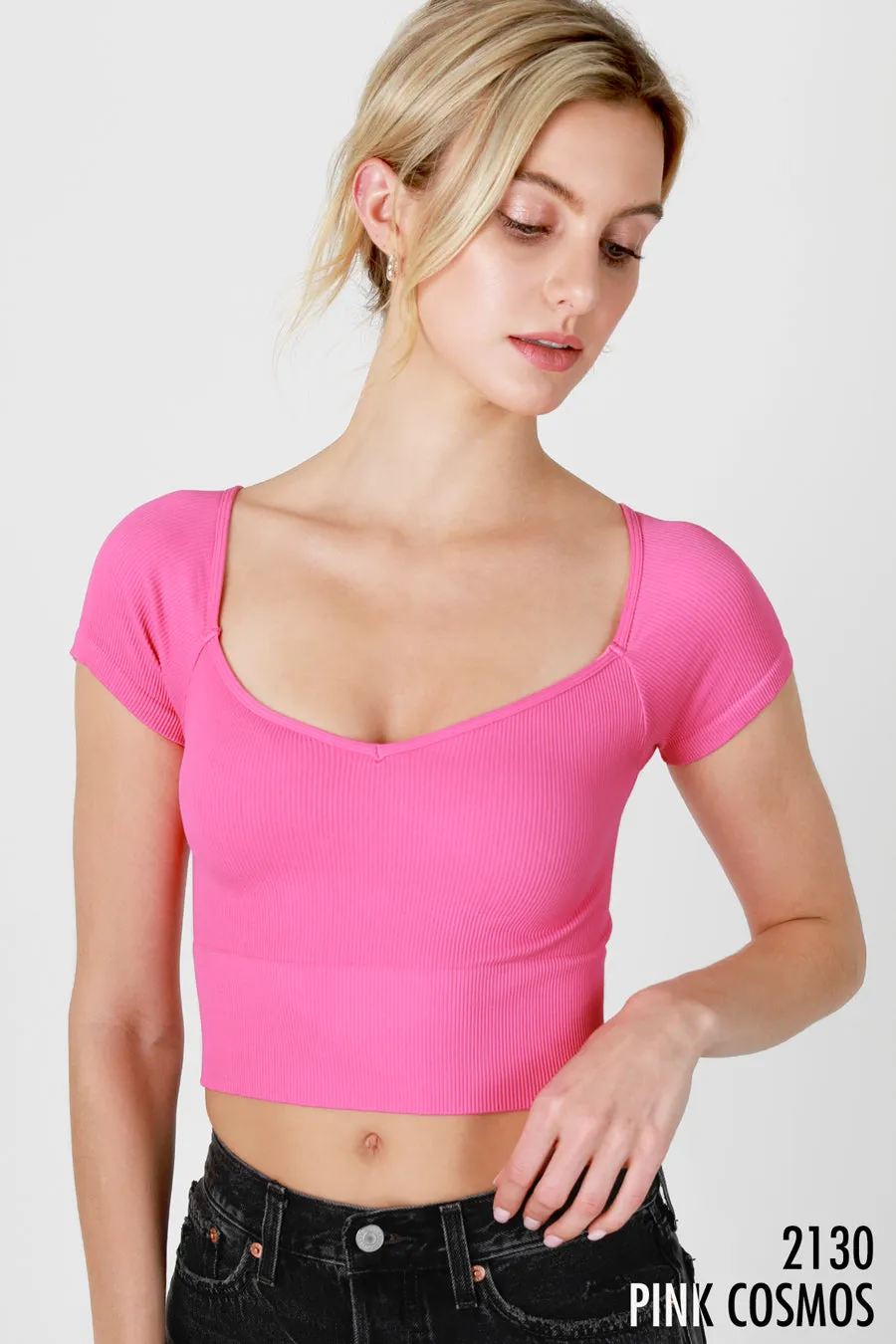 Cap Sleeve Ribbed Crop Top