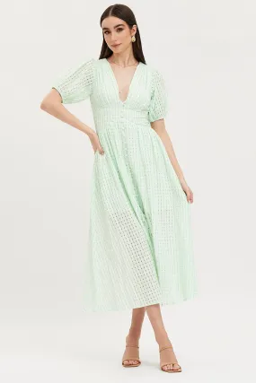 Check Puff Sleeve Midi Dress