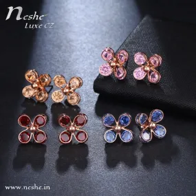 Colorful CZ Crystal Flower Rose Gold Stud Earring - 4 Colors