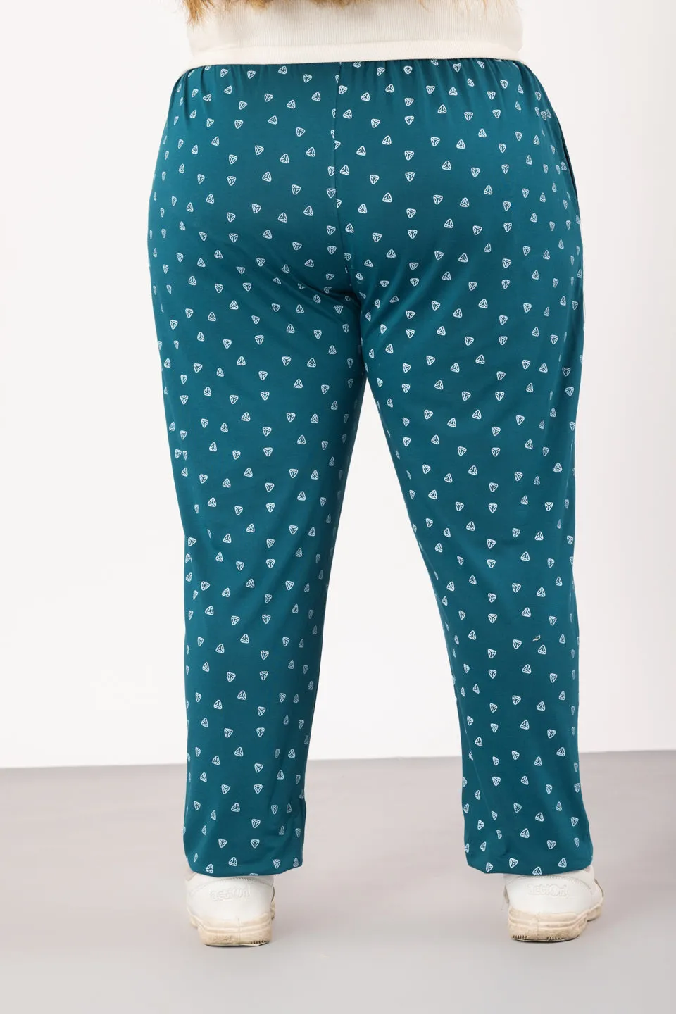 Cotton Printed Night Pants For Women - Teal Blue