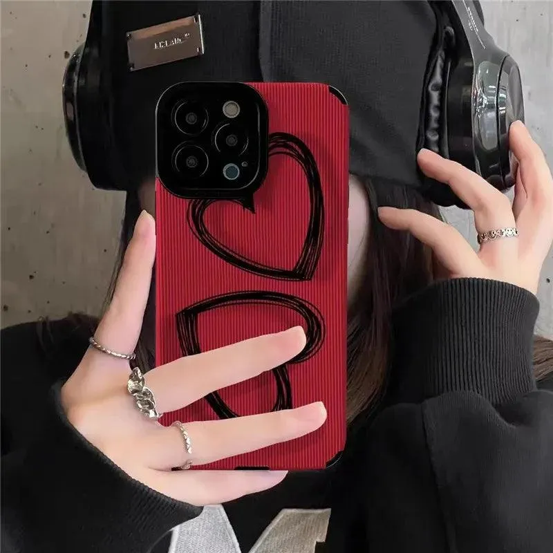 Cute Red Hearts Phone Case for iPhone 7, 8, 11, 12, 13, 14, 14 Pro, 15 Pro Max, X, XR, XS Max, SE, and Mini