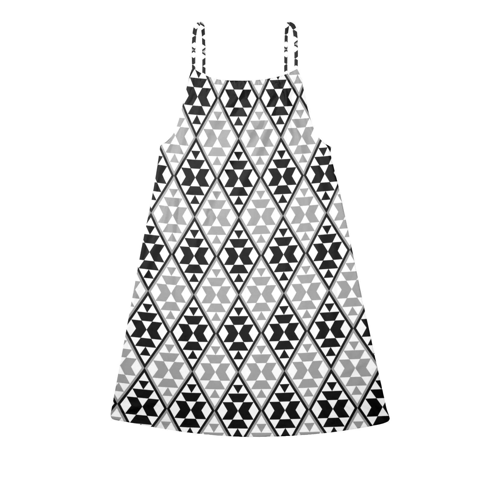 diamond life 2 print 2 Drawstring Neck Sleeveless Dress (Model D68)