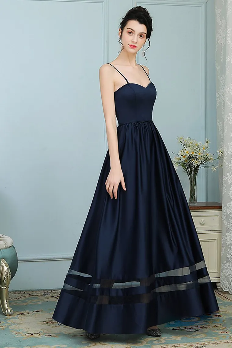 Diamond Spaghetti Straps Natural Waist A-Line/Princess Floor Length Sleeveless Satin Bridesmaid Dresses