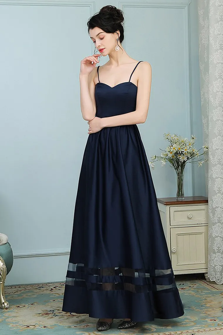 Diamond Spaghetti Straps Natural Waist A-Line/Princess Floor Length Sleeveless Satin Bridesmaid Dresses