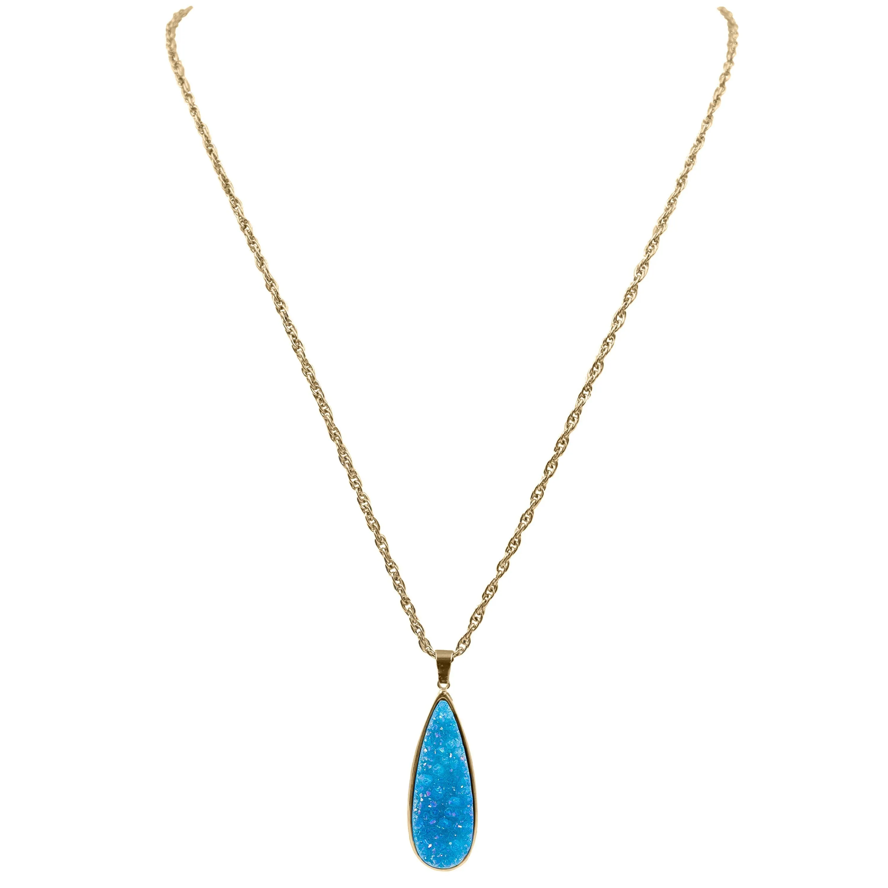 Druzy Collection - Azure Quartz Drop Necklace