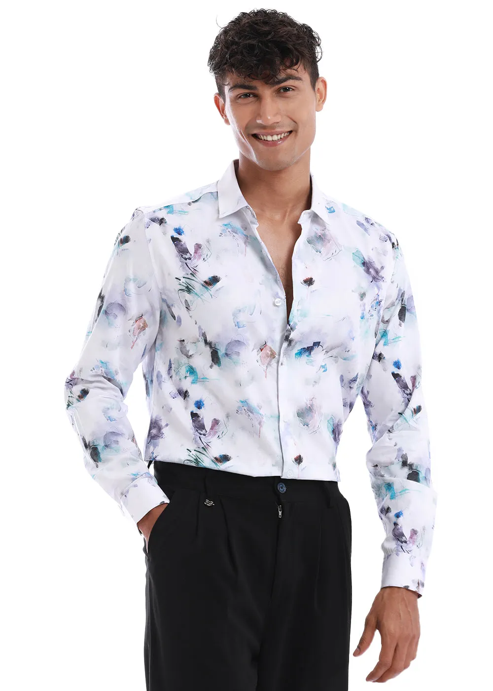 Dusty Blue Flower Printed Shirt