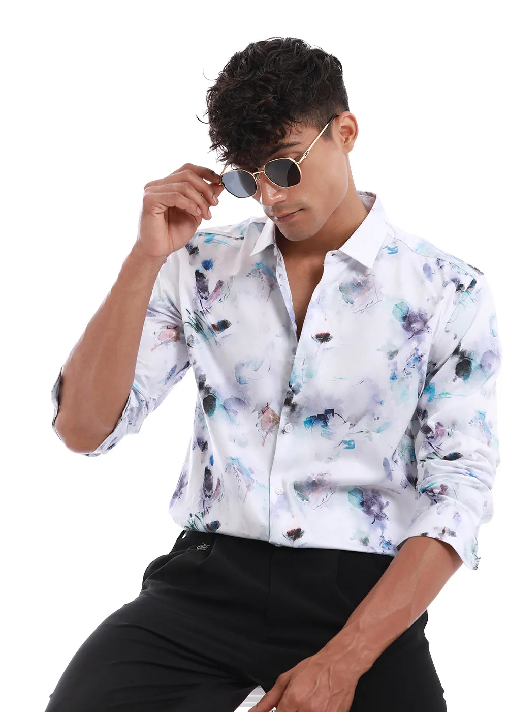 Dusty Blue Flower Printed Shirt