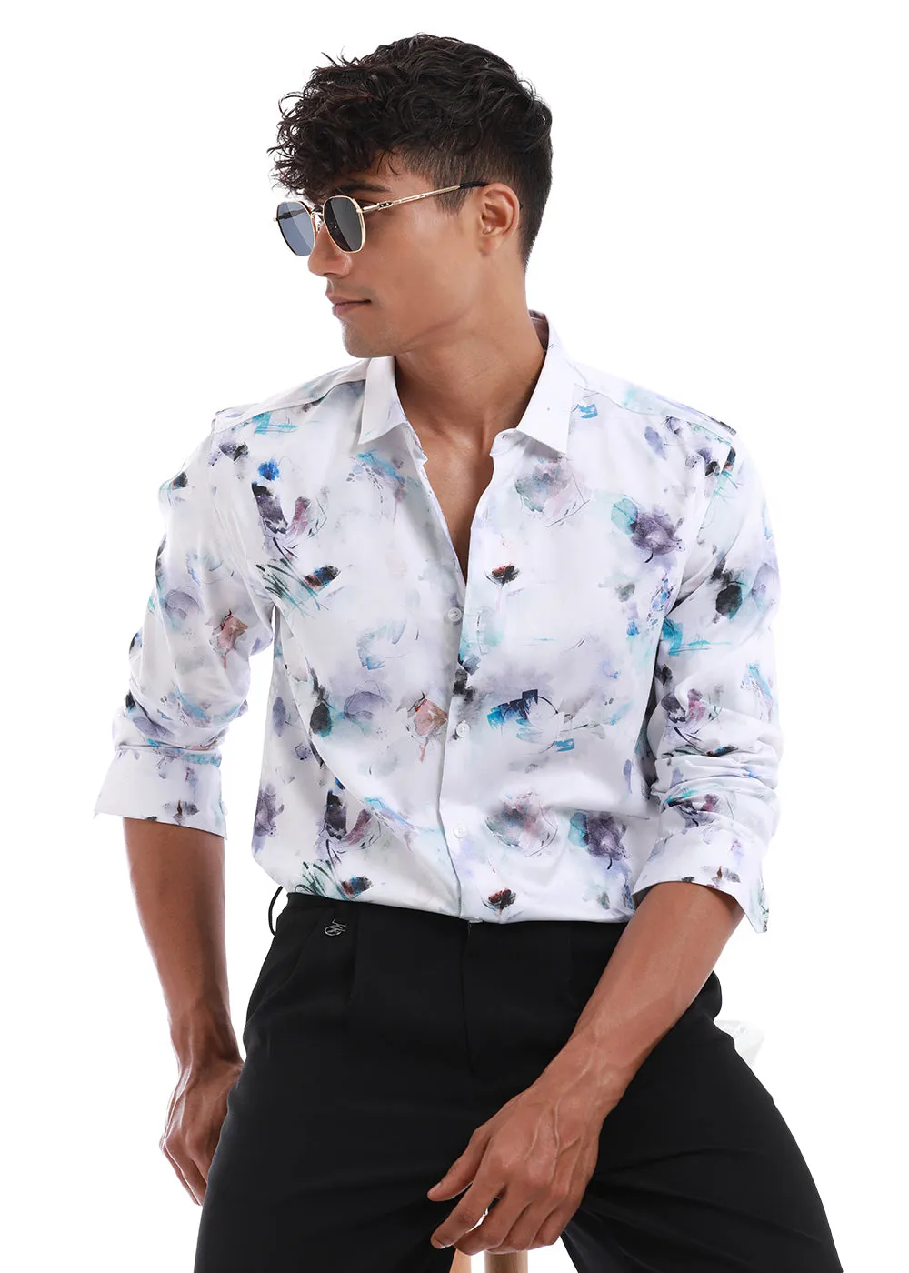 Dusty Blue Flower Printed Shirt