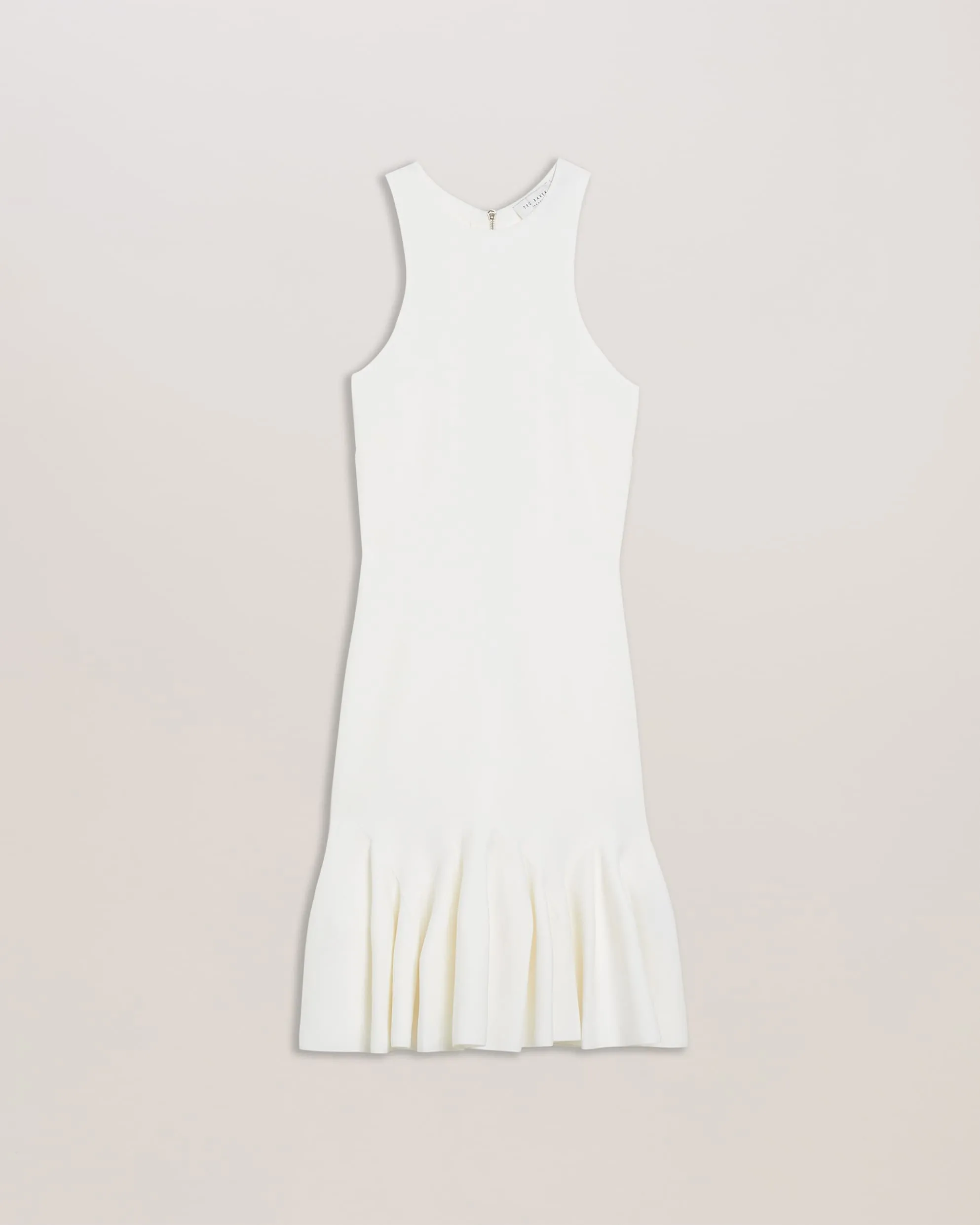 Elzaaa Fluted Hem Knitted Mini Dress Ivory