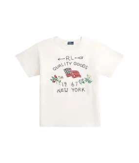 Embroidered Flag Cotton Tee - White