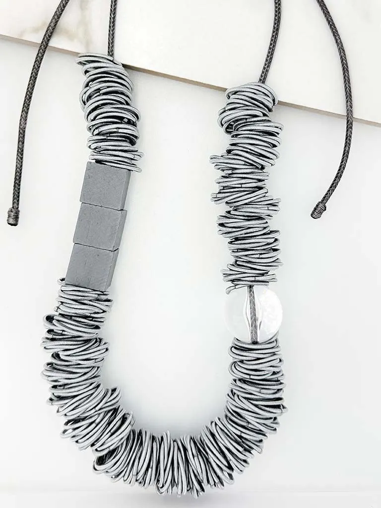 Envy Rope, Bead & Cube Necklace - Grey