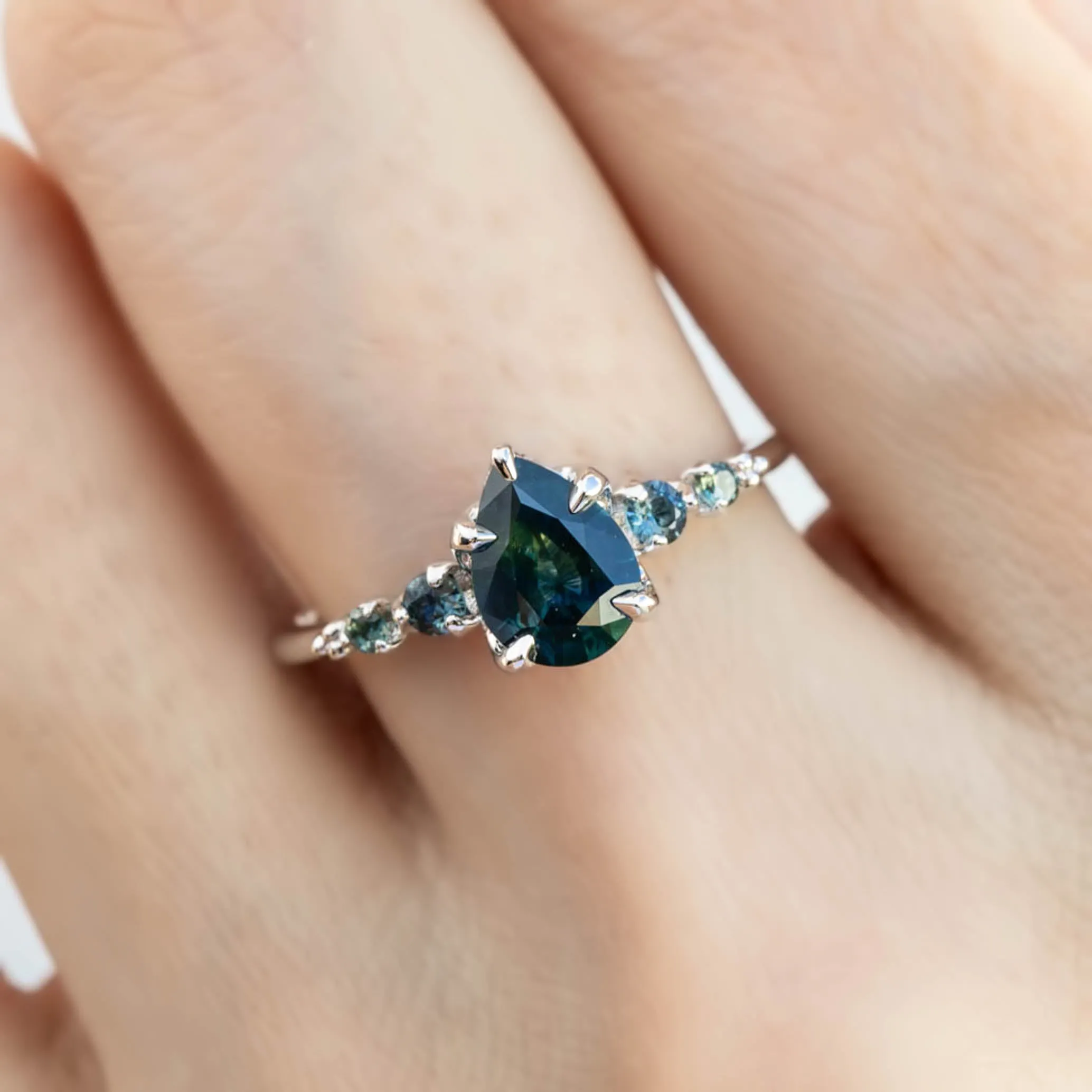 Estel Luxe Ring 1.05ct Green Montana Sapphire, 14K White Gold (One of a kind)