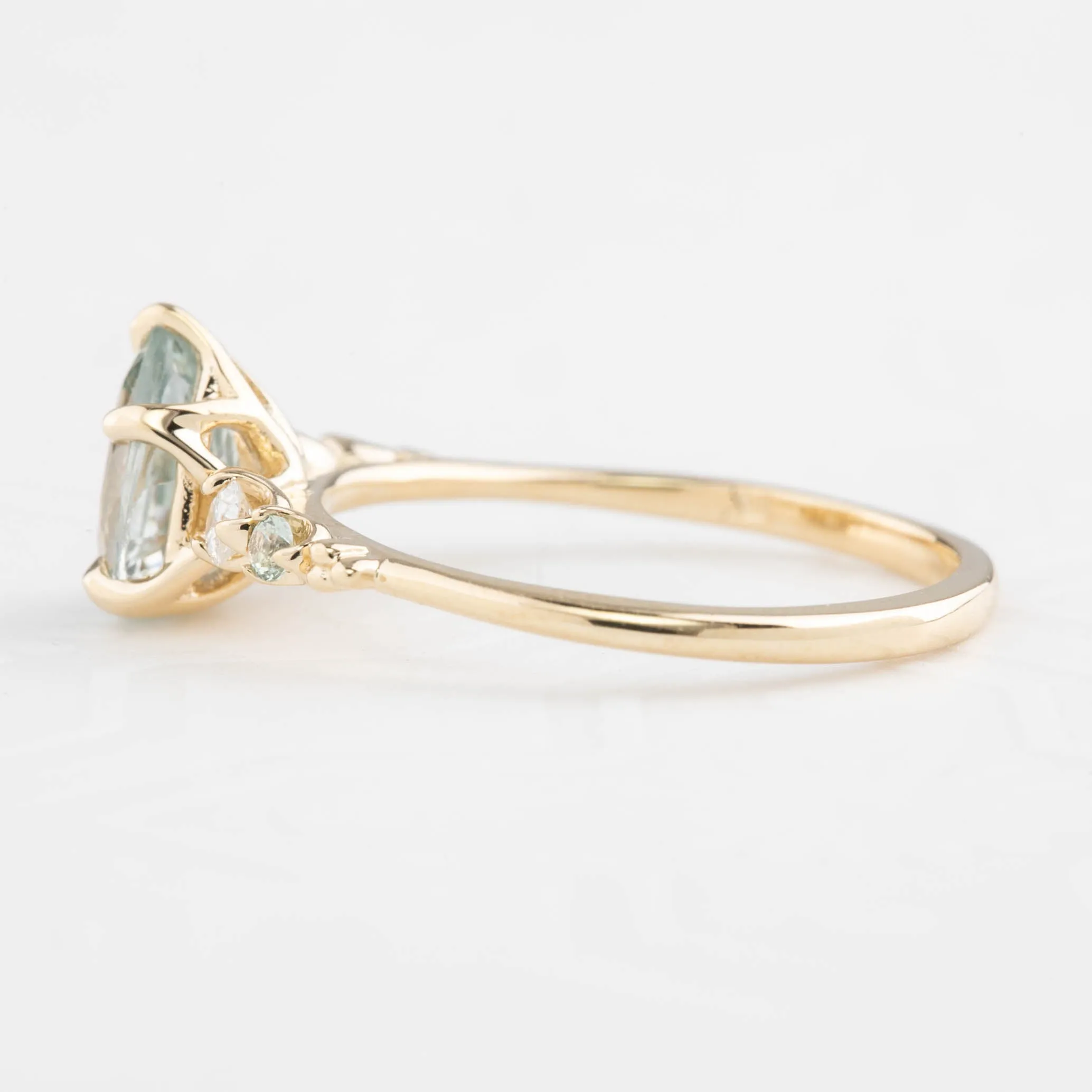 Estel Luxe Ring 1.47ct Light Green Madagascar Sapphire, 14K Yellow Gold (One of a kind)