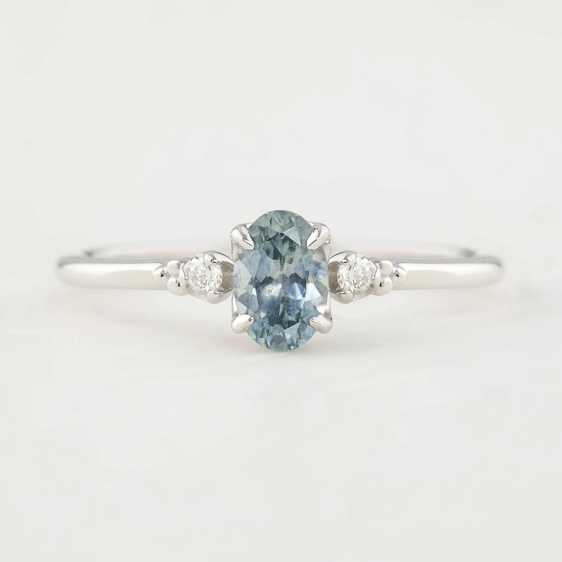 Estel Ring - 6x4mm 0.60ct Blue Montana Sapphire, 14k White Gold