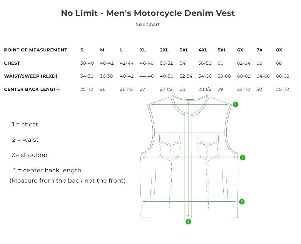 First Mfg Mens No Limit Denim Concealment Vest