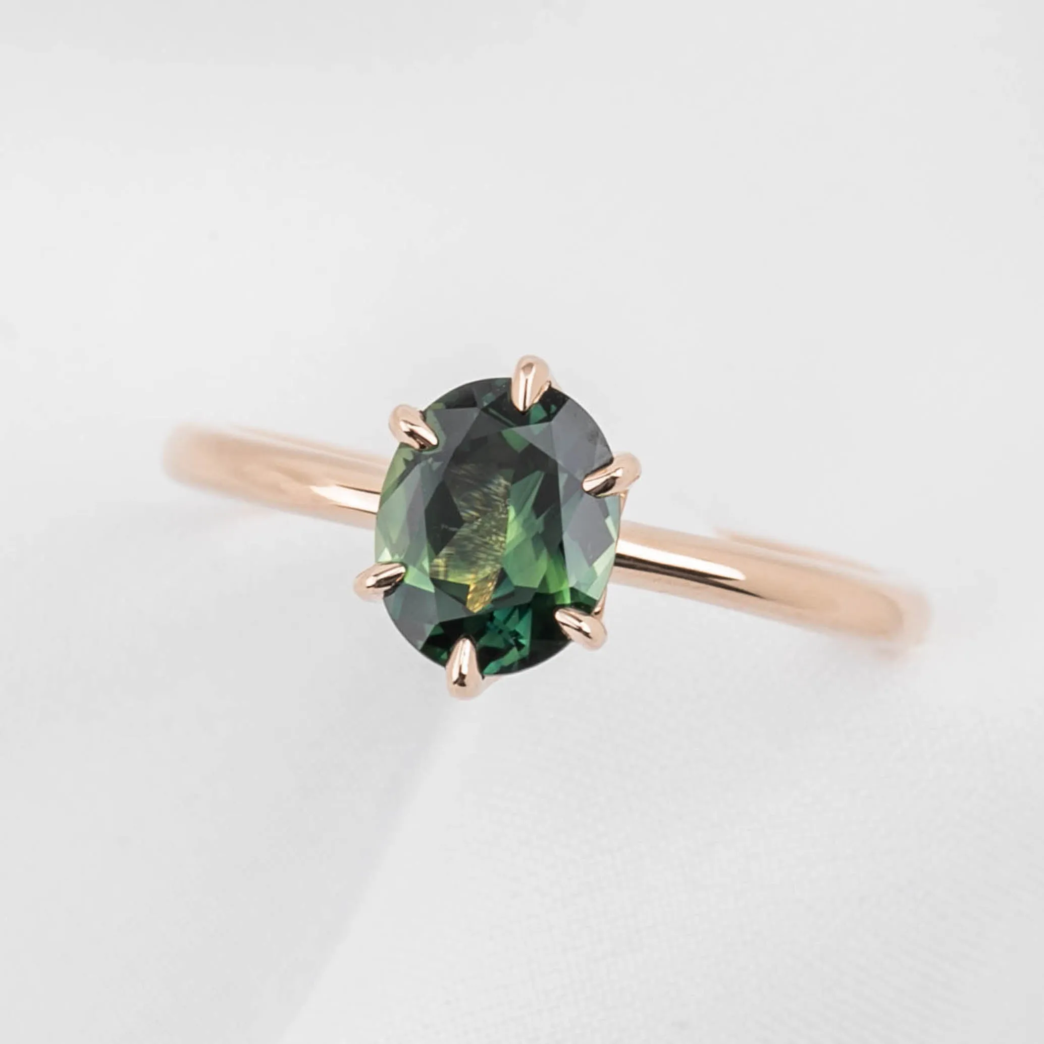 Floryn Ring 1.38ct Green OVal Queensland Sapphire, 14K Rose Gold (One of a kind)