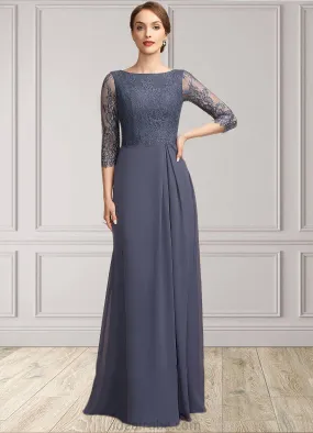 Georgia A-Line Scoop Neck Floor-Length Chiffon Lace Mother of the Bride Dress With Ruffle STK126P0014917