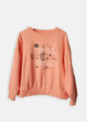 Girls Printed Cotton Orange Sweatshirt