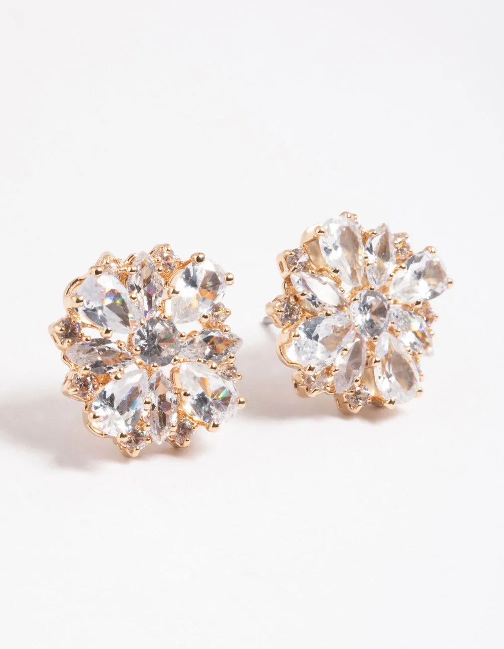 Gold Cubic Zirconia Flower Stud Earrings