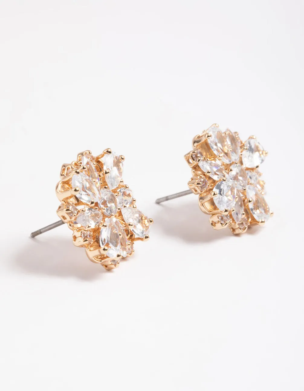 Gold Cubic Zirconia Flower Stud Earrings