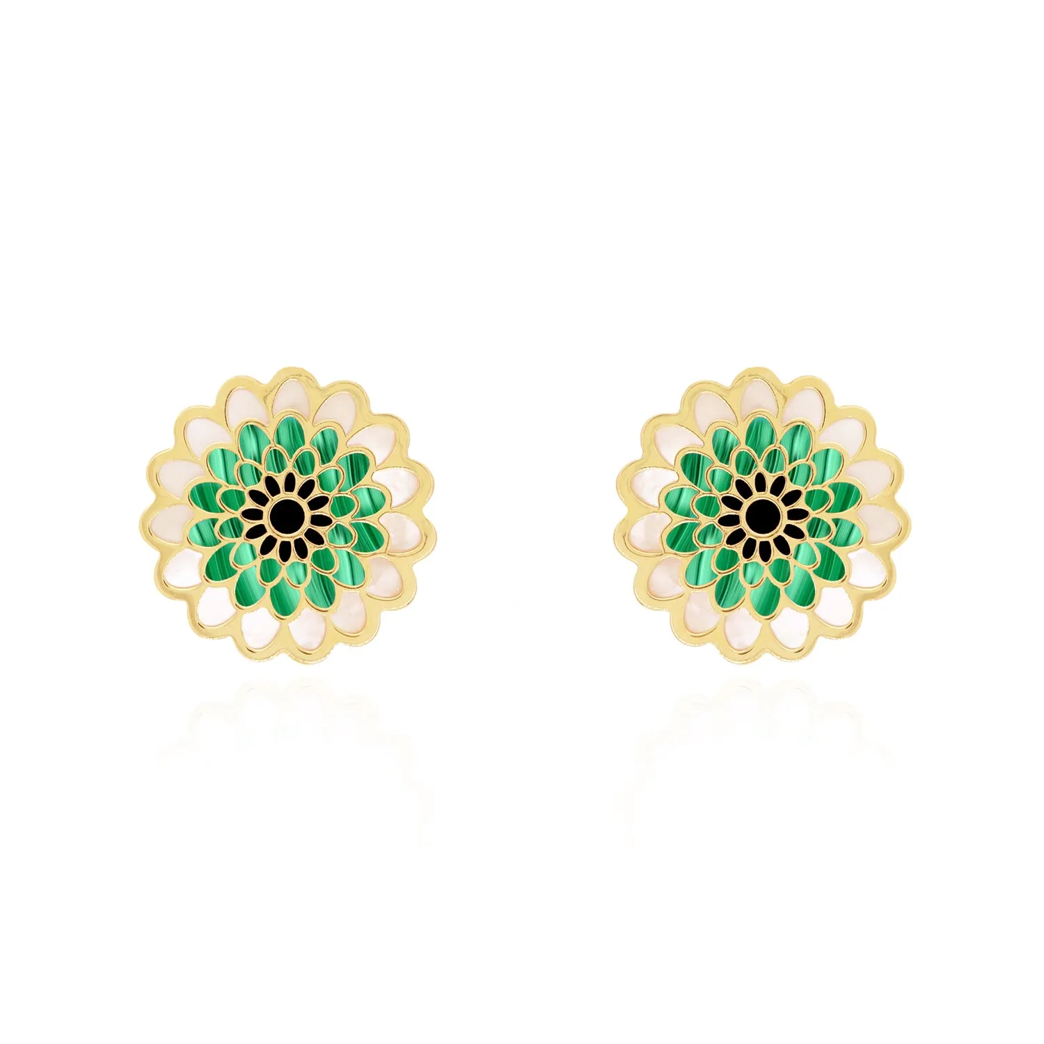 Green Dahlia Flower Stud Earrings