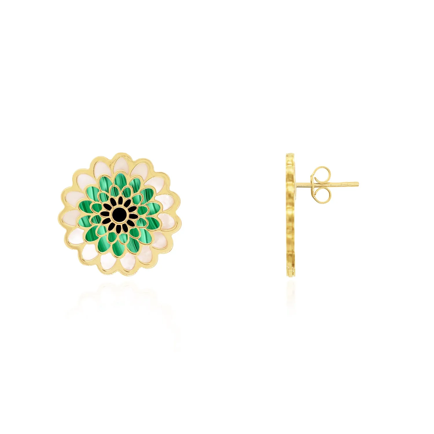 Green Dahlia Flower Stud Earrings