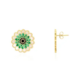 Green Dahlia Flower Stud Earrings