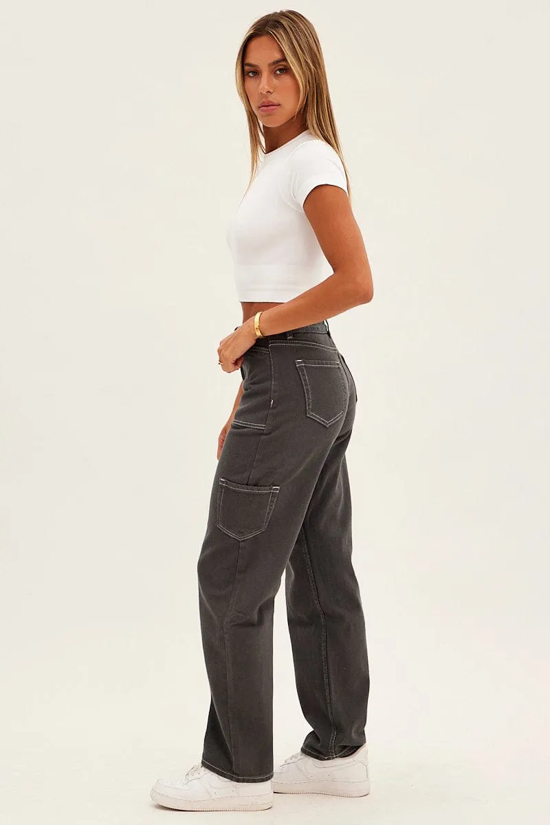 Grey Cargo Jeans Mid Rise