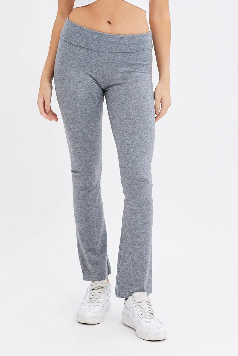 Grey Flare Leg Pants Turn Down Waist Jersey