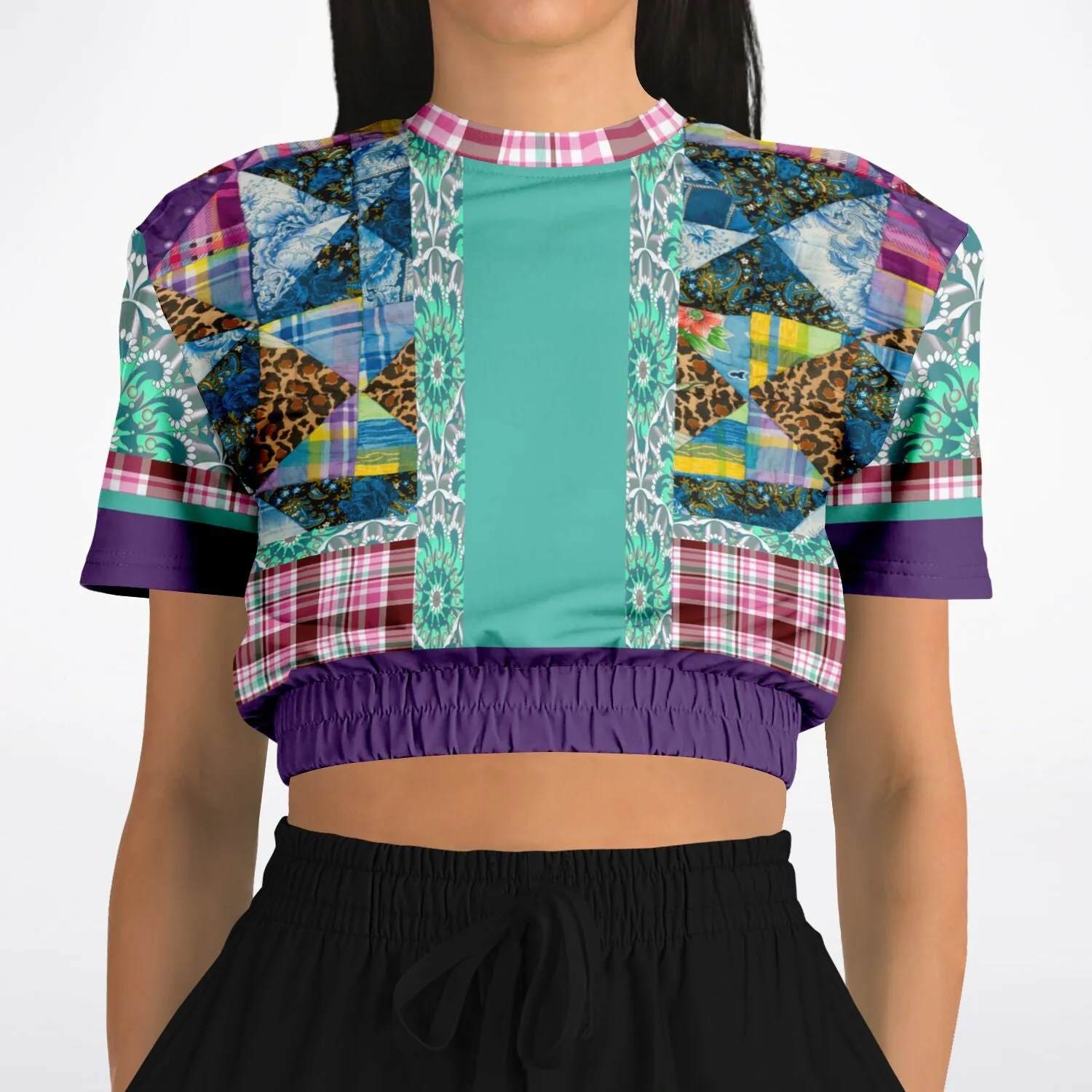 Gypsy Queen Purple Short Sleeve Cropped Eco-Poly Sweater