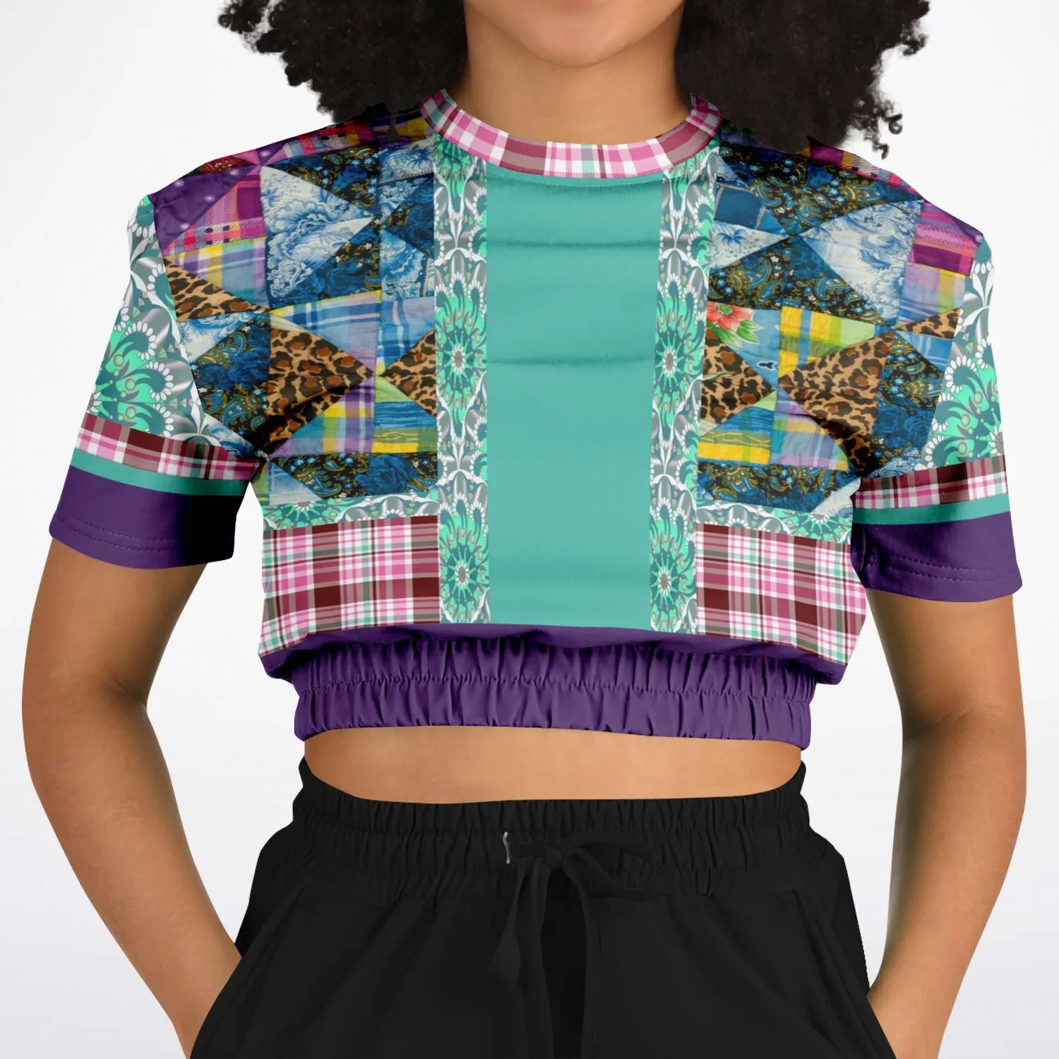 Gypsy Queen Purple Short Sleeve Cropped Eco-Poly Sweater