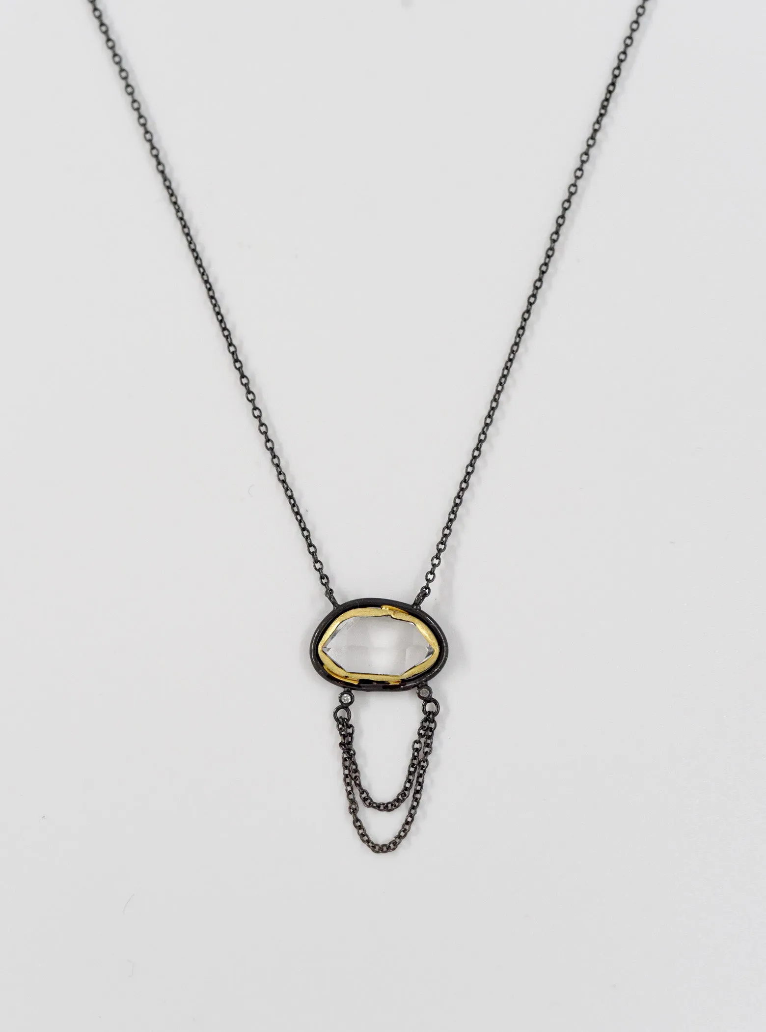 Herkimer Quartz Bar Drop Chain with Dimond Necklace