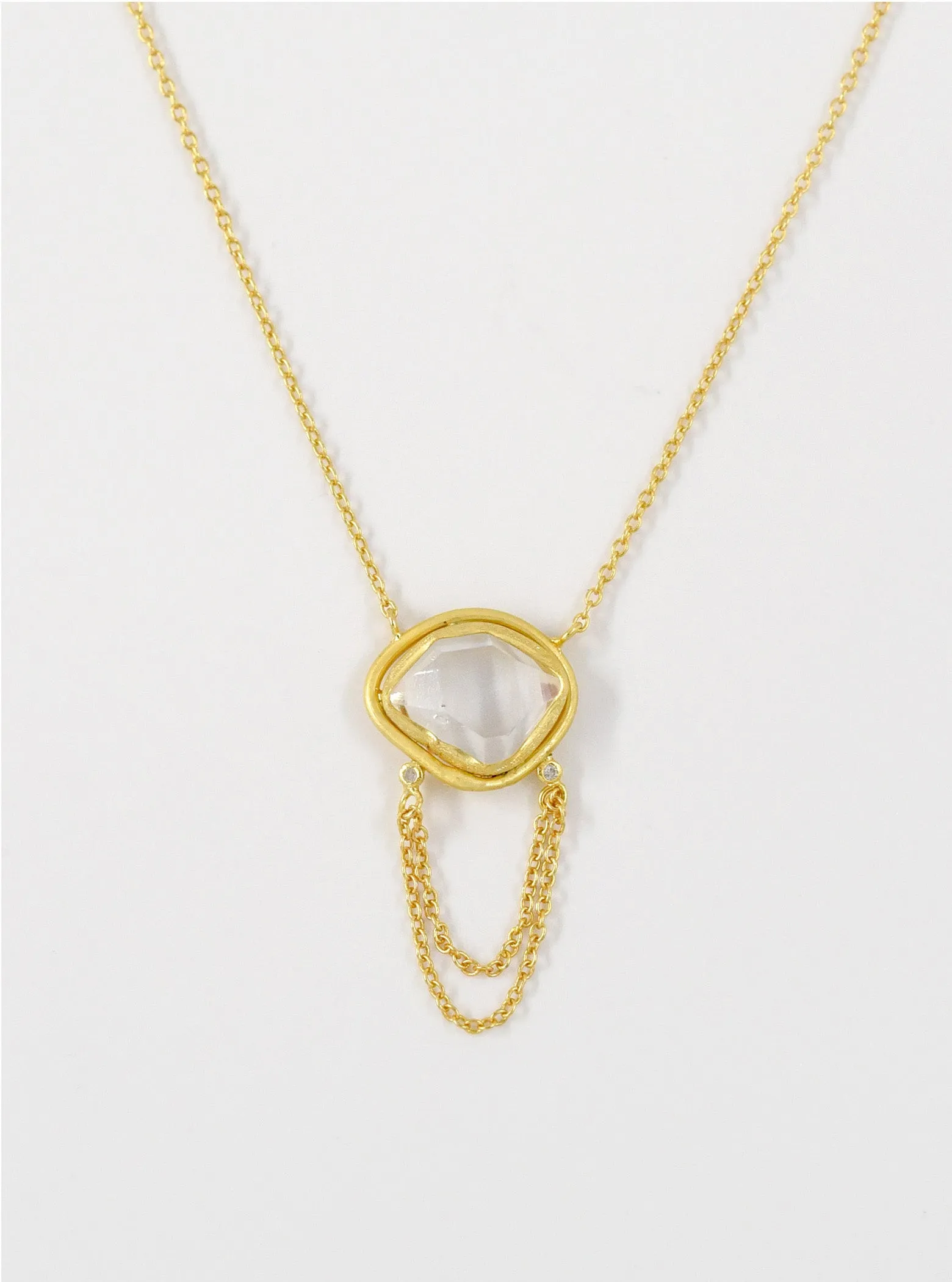 Herkimer Quartz Bar Drop Chain with Dimond Necklace