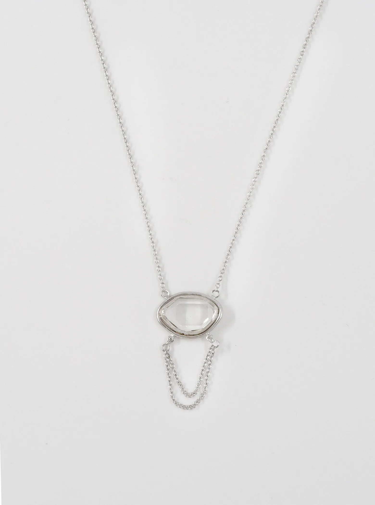 Herkimer Quartz Bar Drop Chain with Dimond Necklace