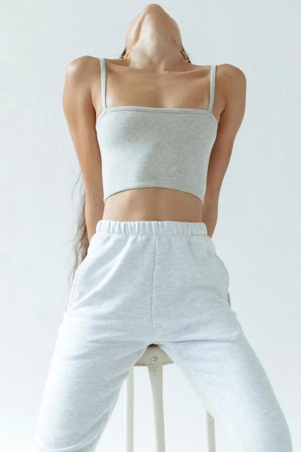 Joah Brown Cropped Cami Top Pearl Grey Flex Rib