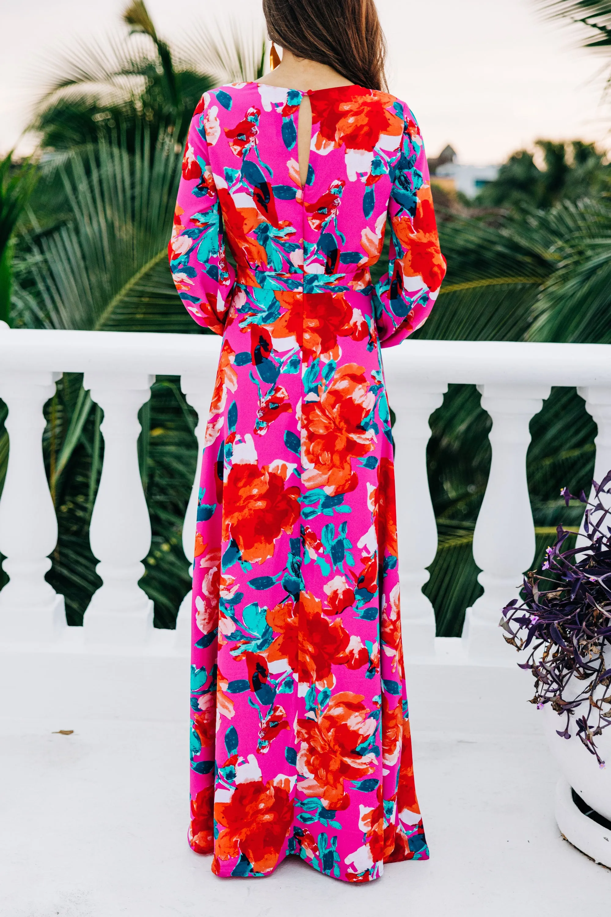 Just Feels Right Fuchsia Pink Floral Maxi Dress