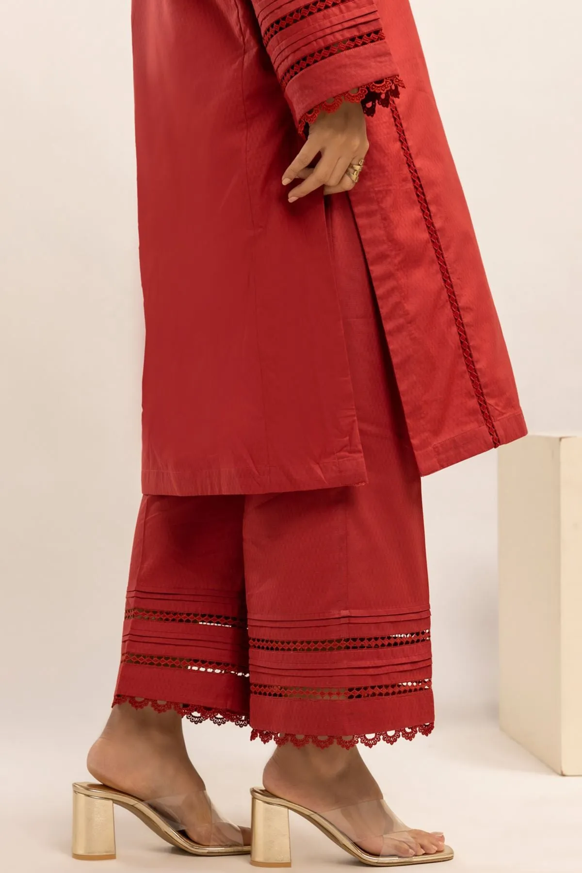 Khaadi Red Cotton Trouser