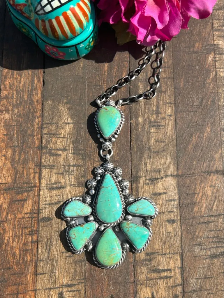 Kingman Turquoise Flower Cluster Necklace