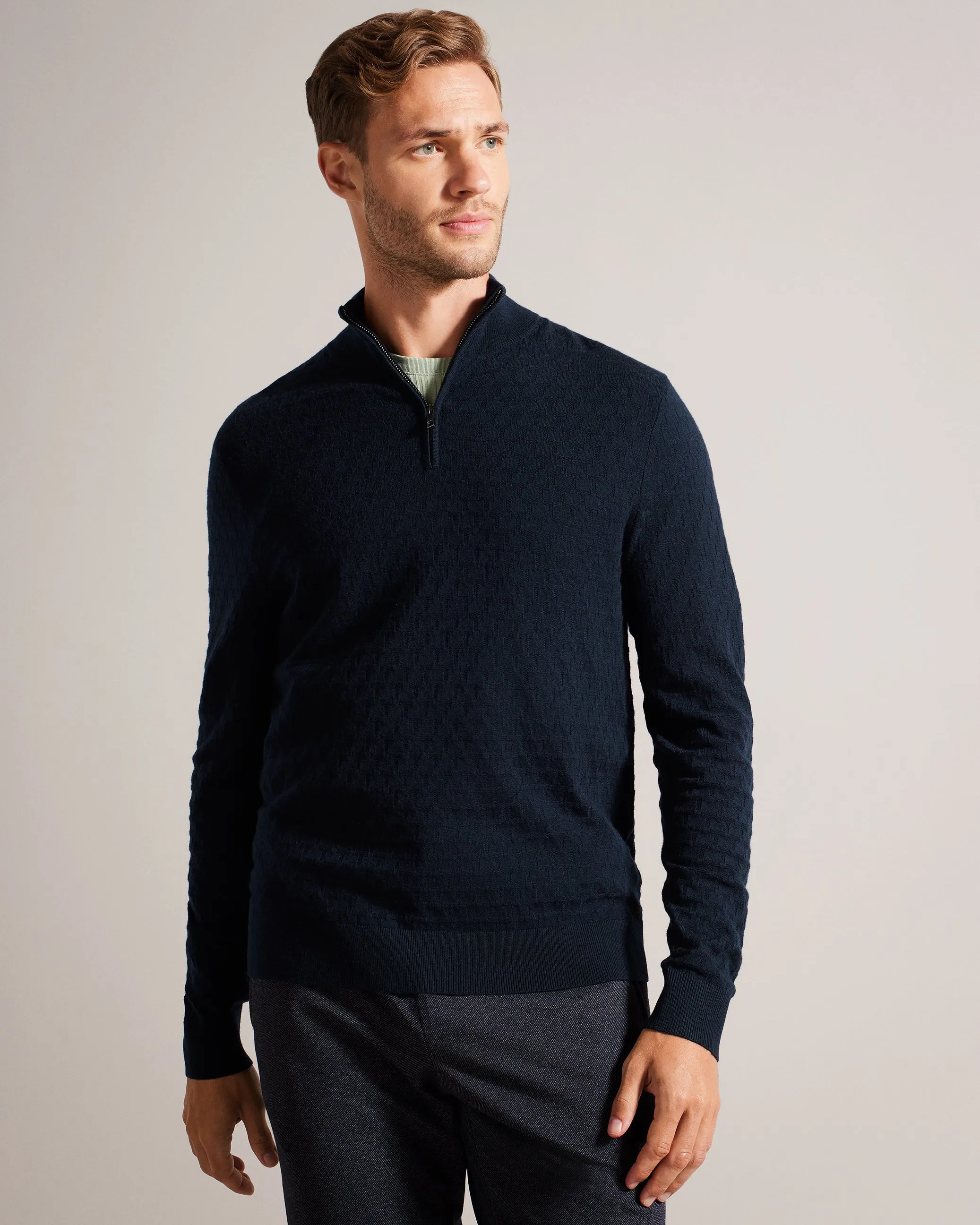 Kurnle Ls T Stitch Knitted Half Zip Navy