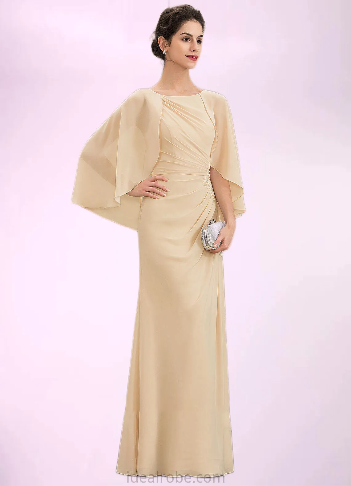 Lily A-Line Scoop Neck Floor-Length Chiffon Mother of the Bride Dress With Ruffle Beading Sequins STK126P0014827