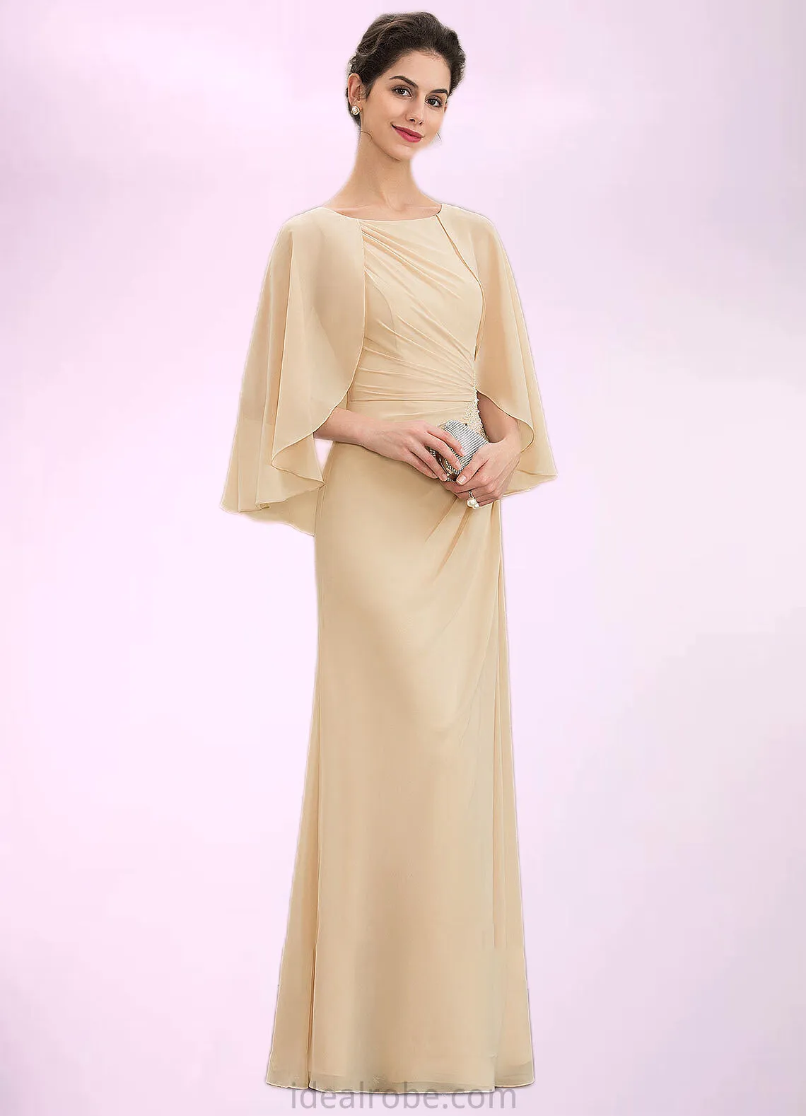 Lily A-Line Scoop Neck Floor-Length Chiffon Mother of the Bride Dress With Ruffle Beading Sequins STK126P0014827