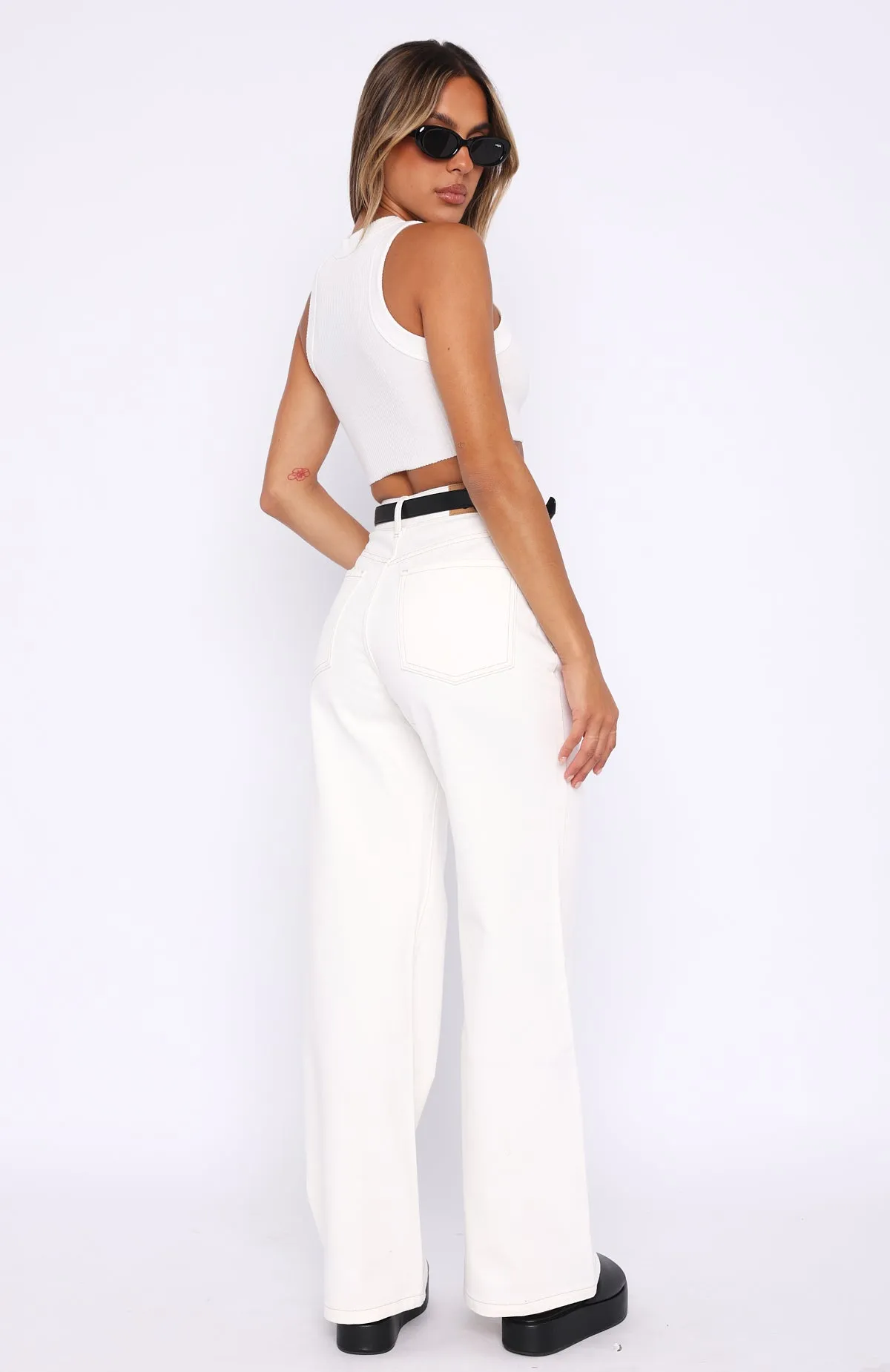 Lola High Rise Wide Leg Jeans Cream