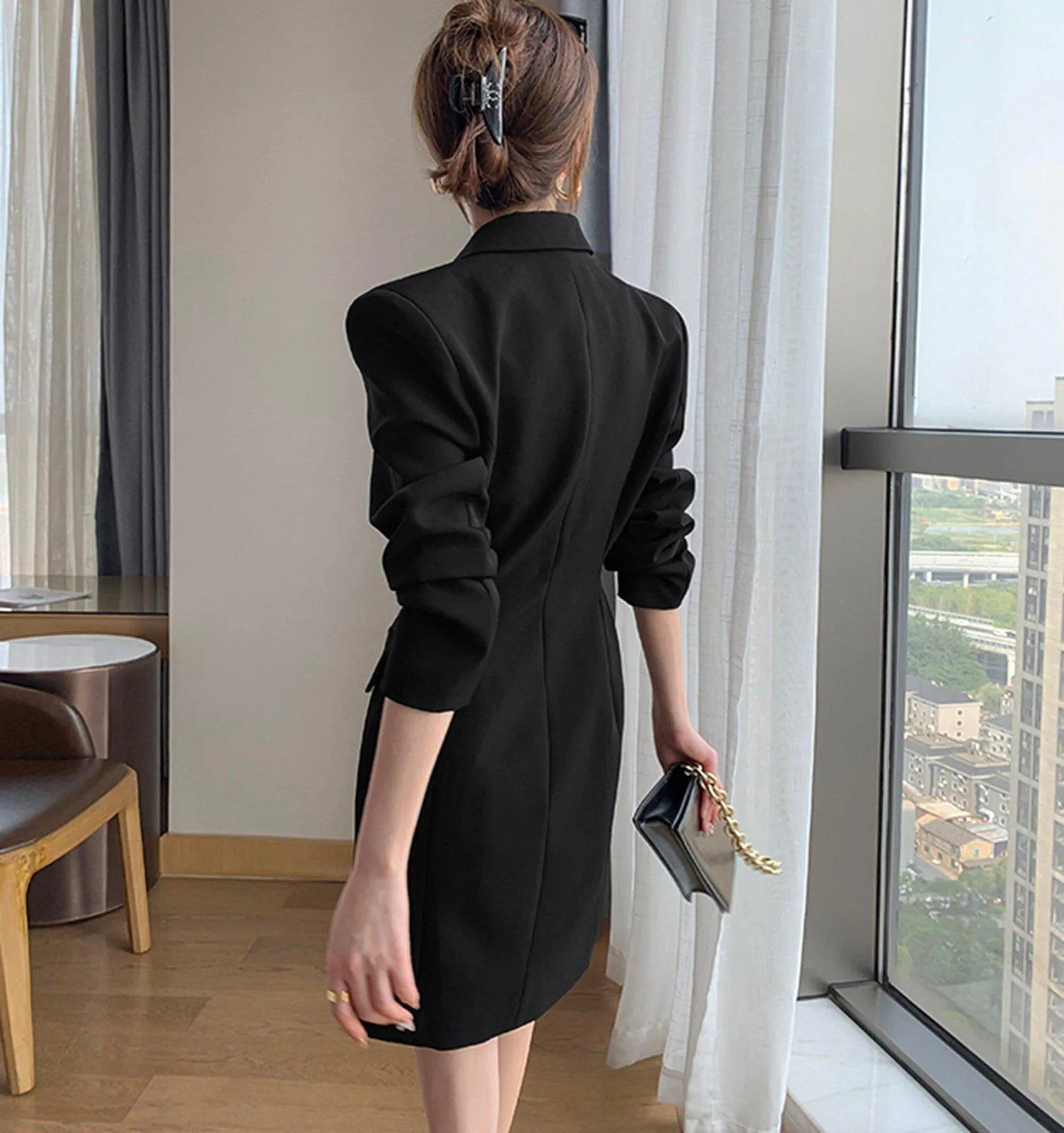 Long Sleeve Slim Fit Double Breasted Blazer Dress