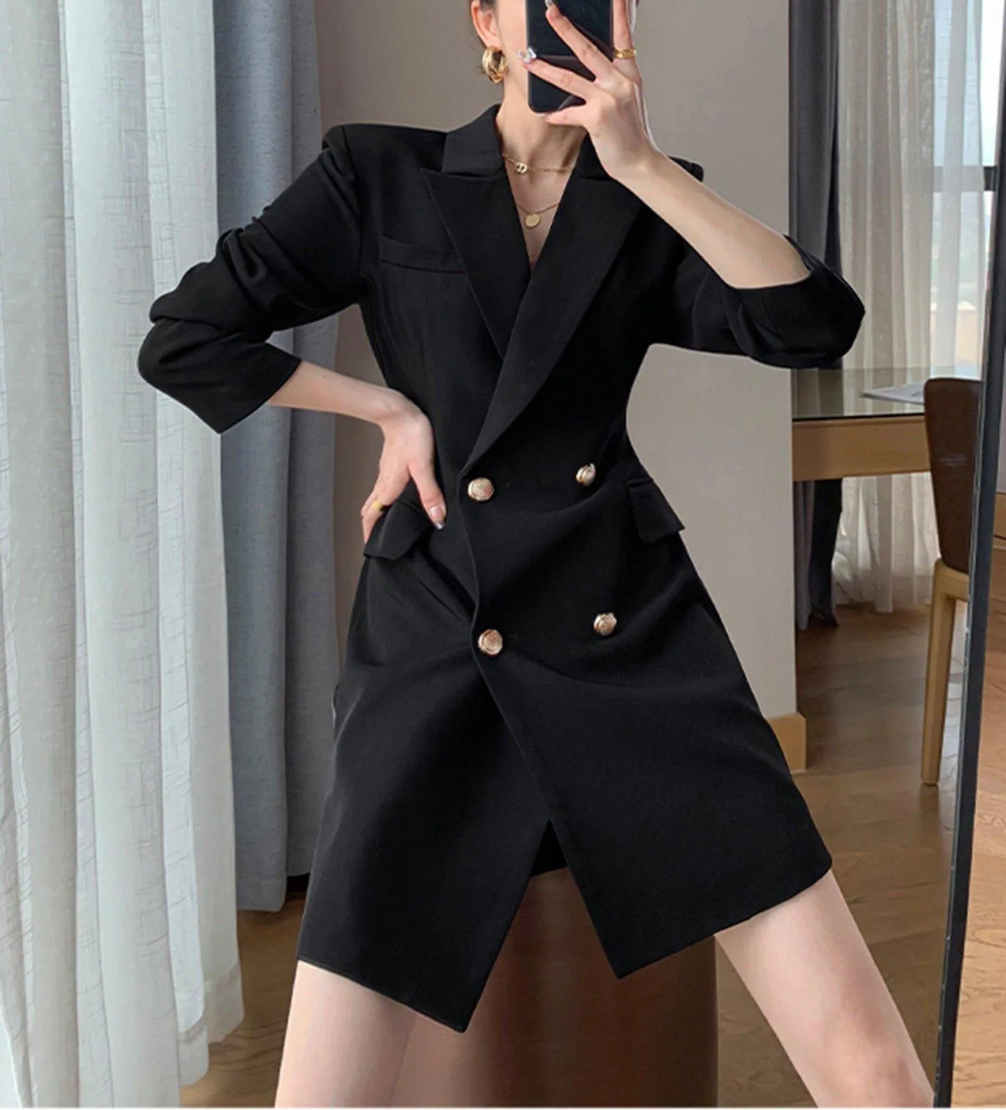 Long Sleeve Slim Fit Double Breasted Blazer Dress