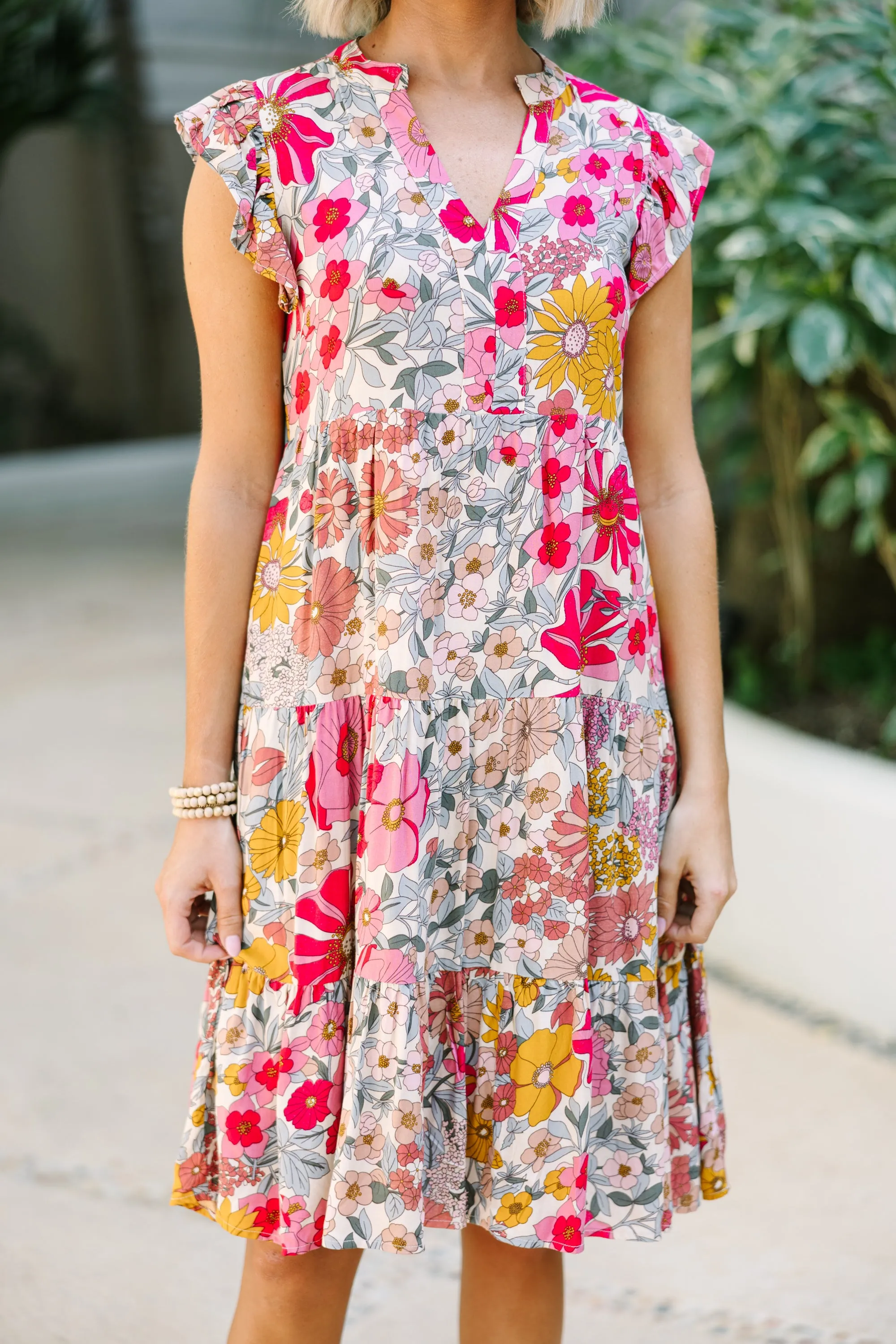 Make It Your Own Pink Floral Tiered Dress